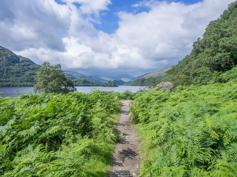 Walking towards the lake for some trout fishing