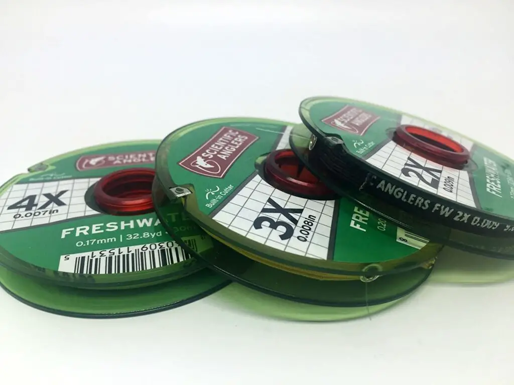 Three spools of tippet for freshwater fly fishing